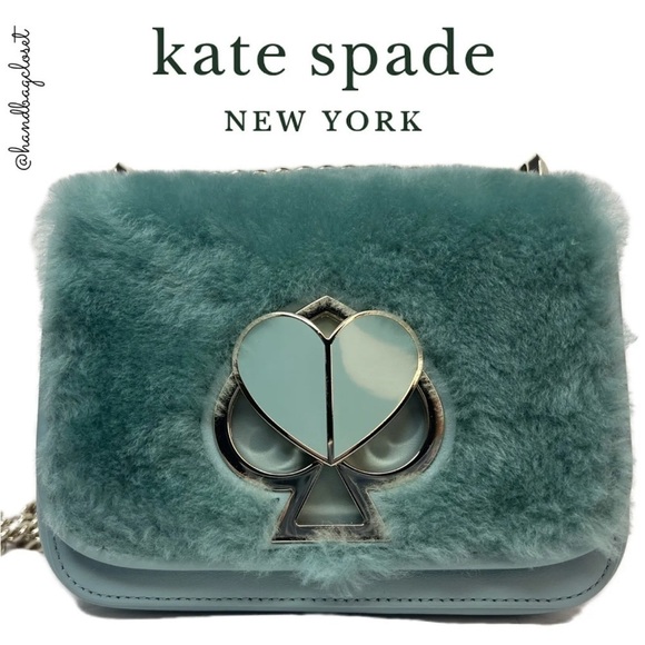 Kate Spade Nicola Faux Fur Crossbody Gold Chain Bag Purse Spearmint Green - Picture 1 of 16